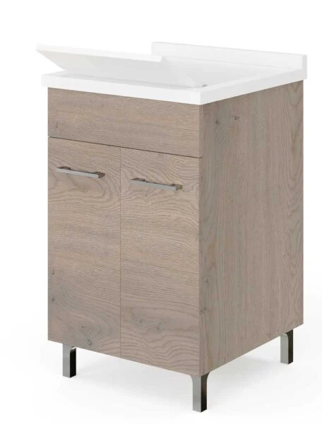 Mobile Lavatoio 2 Ante 50x50x83H Noce Americano - Vasca Polipropilene con Sifone