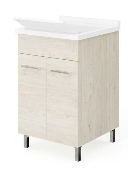 Mobile Lavatoio 50×50×83h Rovere Ghiaccio con Vasca in Polipropilene