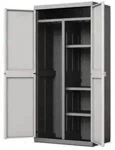 Armadio in Resina Alto con Vano Portascope e Ripiani Regolabili, Bitono Grigio - 89x54x182 cm - Image 2