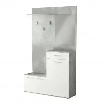 Mobile per Entrata Smeraldo Cemento Chiaro e Bianco, cm 115x35x197