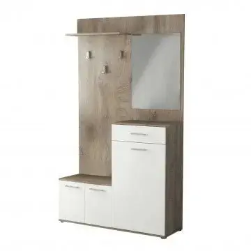 Mobile per Entrata Smeraldo Rovere Chiaro e Bianco, cm 115x35x197