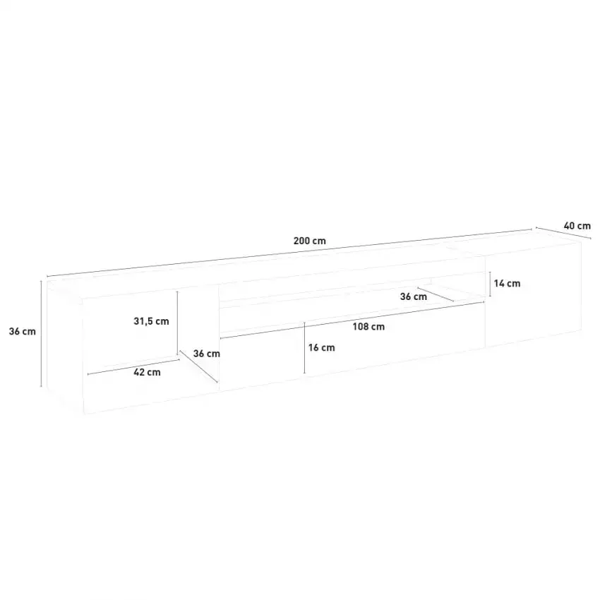Mobile Porta TV Daiquiri Anthracite L - Dimensioni 200x40x36 cm - Image 4