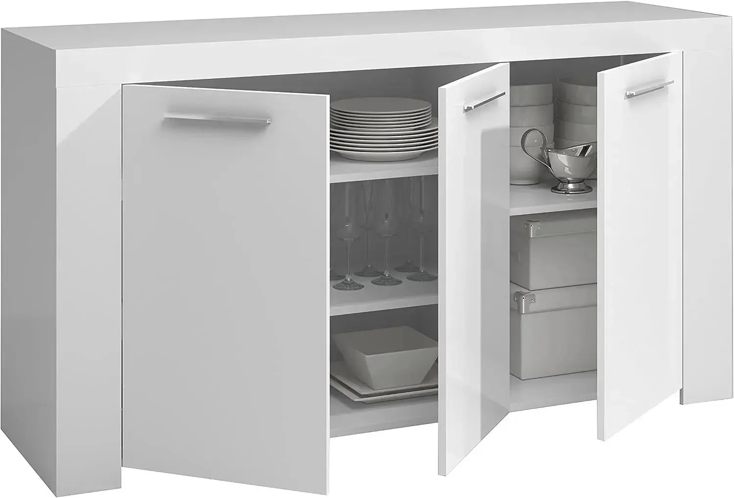Mobile Base L144 x P42 x H80 cm Bianco Opaco con Ripiani Interni - Image 4