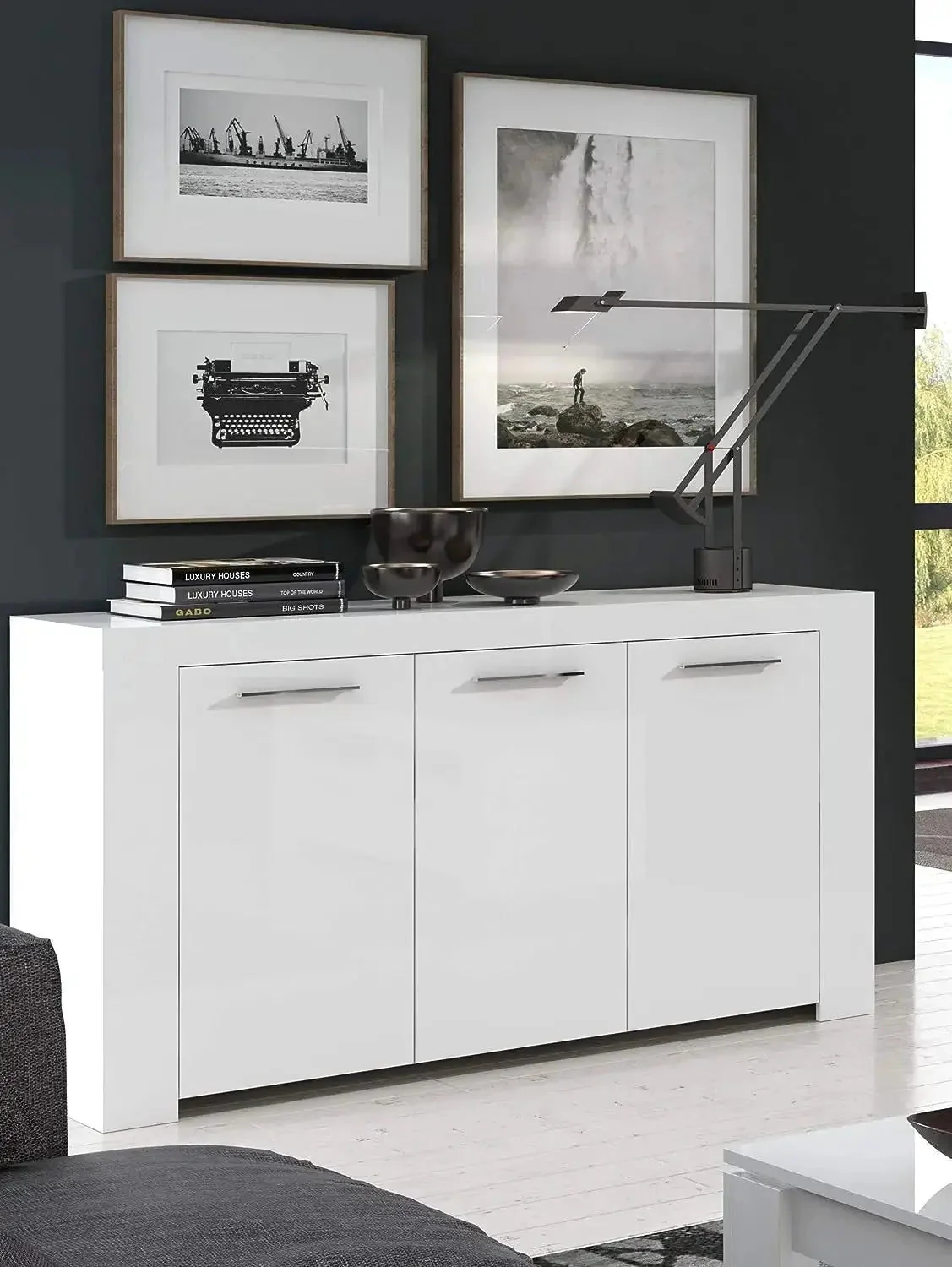 Mobile Base L144 x P42 x H80 cm Bianco Opaco con Ripiani Interni - Image 5