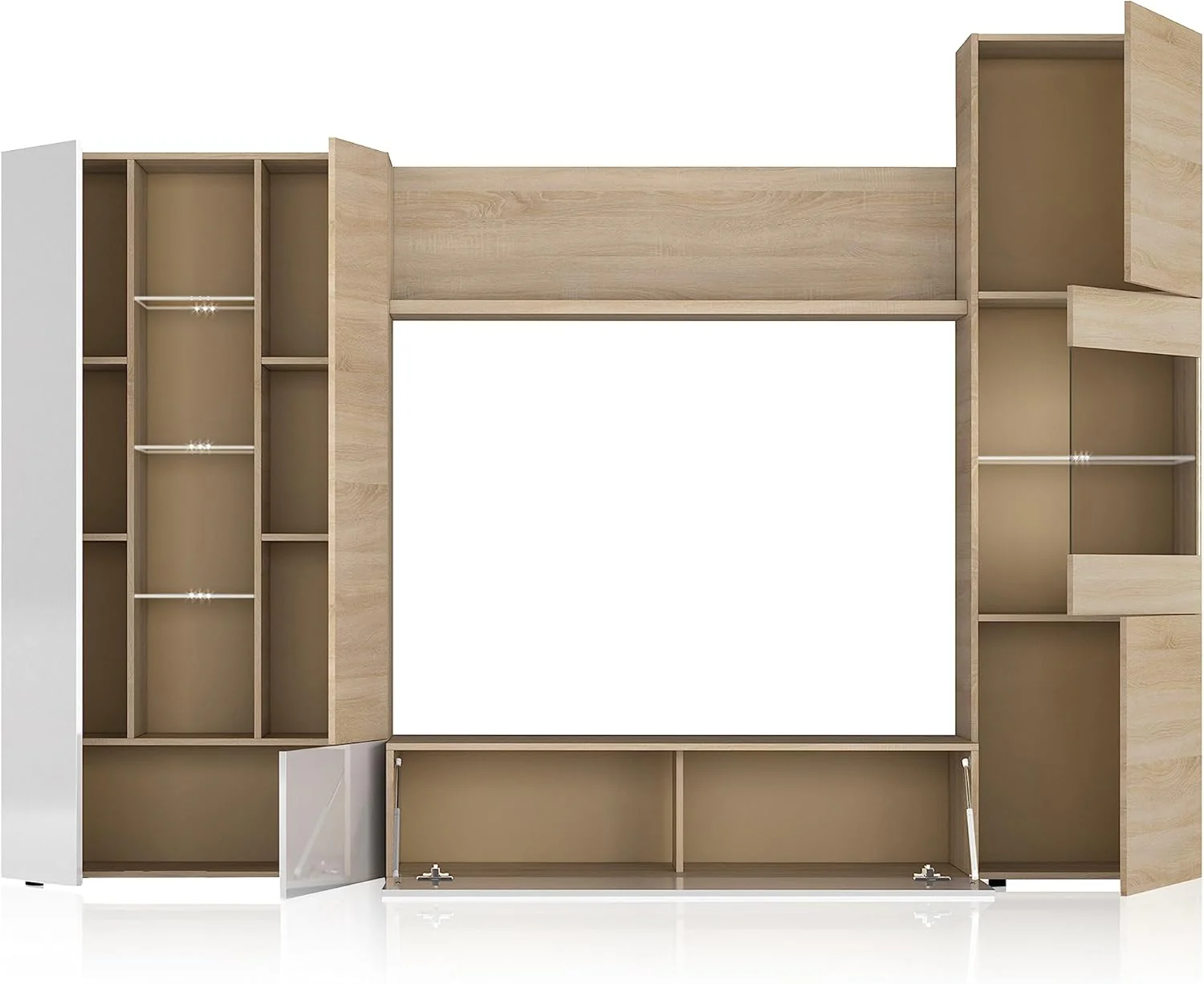 Mobile soggiorno Essenzial LED - 260x185x42 cm, bianco lucido/canadian - Image 2