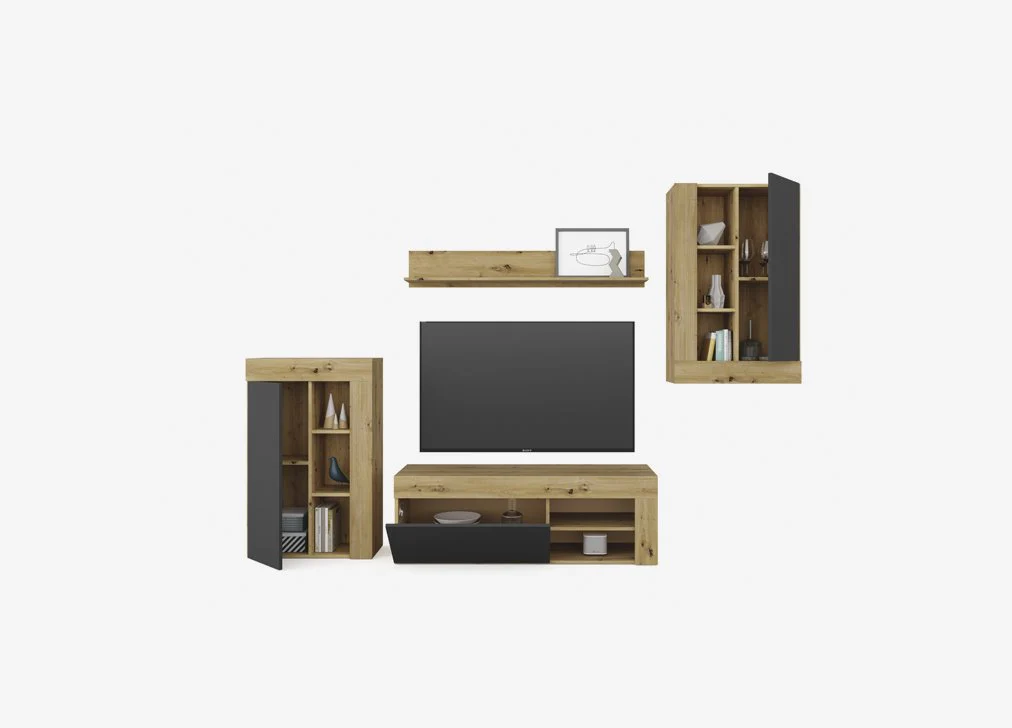 Mobile Soggiorno Leo in Rovere Nodi/Bianco Artik 260x41x103h - Image 3