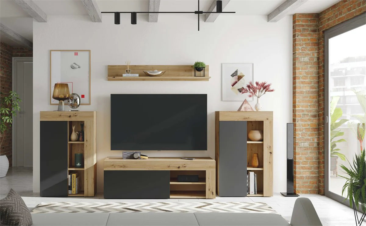 Mobile Soggiorno Leo in Rovere Nodi/Bianco Artik 260x41x103h - Image 4