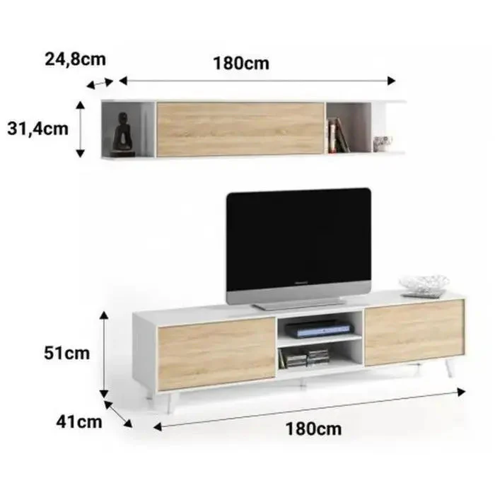 Mobile soggiorno zaiken 180x41x51h composto da base e pensile - Image 2