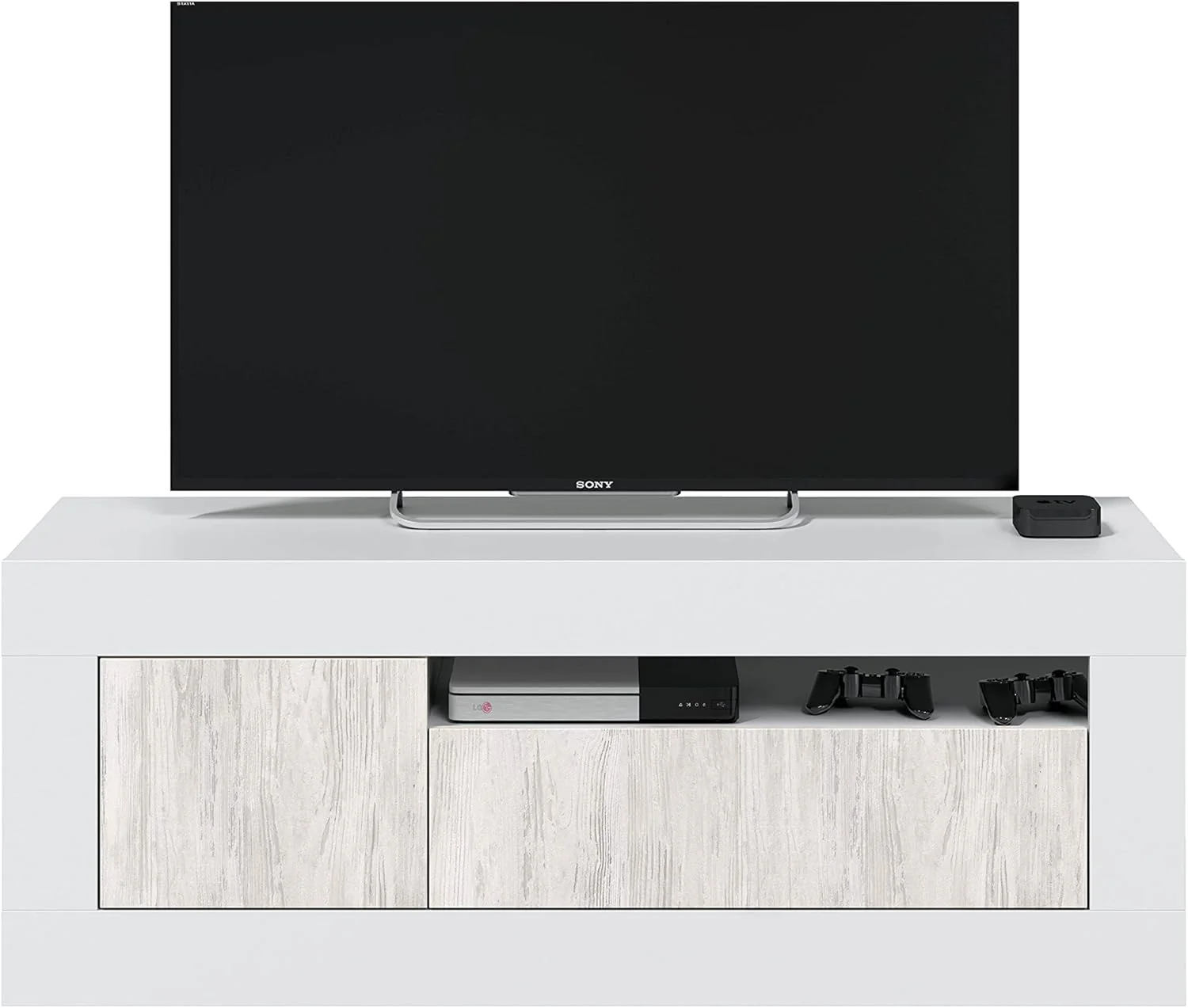 Mobile TV bianco Baltik - 139x42x53 cm con 3 ante e foro passacavi