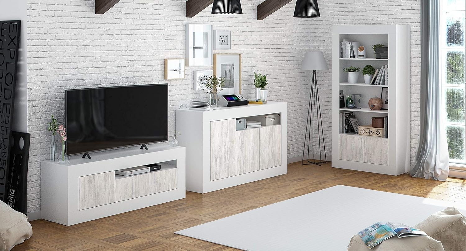 Mobile TV bianco Baltik - 139x42x53 cm con 3 ante e foro passacavi - Image 6
