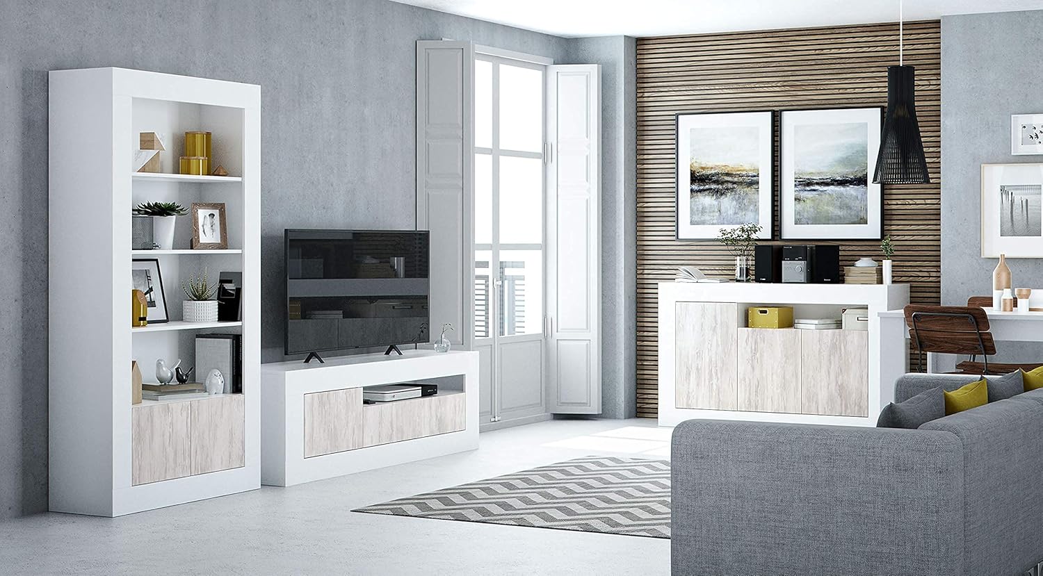 Mobile TV bianco Baltik - 139x42x53 cm con 3 ante e foro passacavi - Image 7