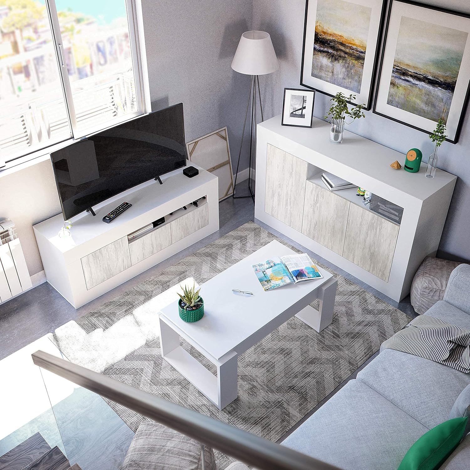 Mobile TV bianco Baltik - 139x42x53 cm con 3 ante e foro passacavi - Image 8