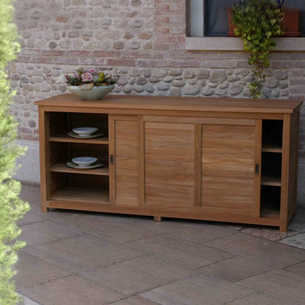 Mobile Weston 200 x 60 Marrone in Legno Teak massiccio - Mobile con 2 Ante Scorrevoli - Image 2