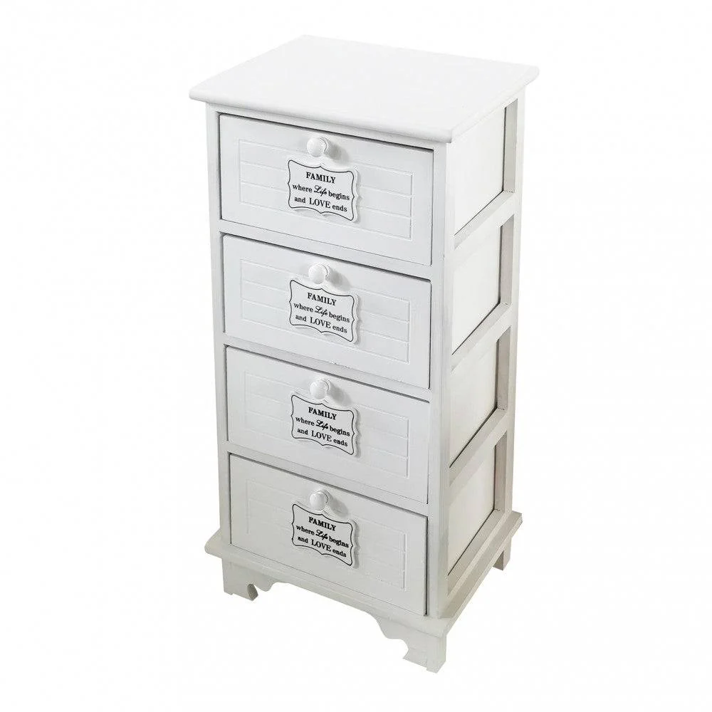 Mobiletto Biel 4 cassetti, legno, bianco, 37x28x73cm