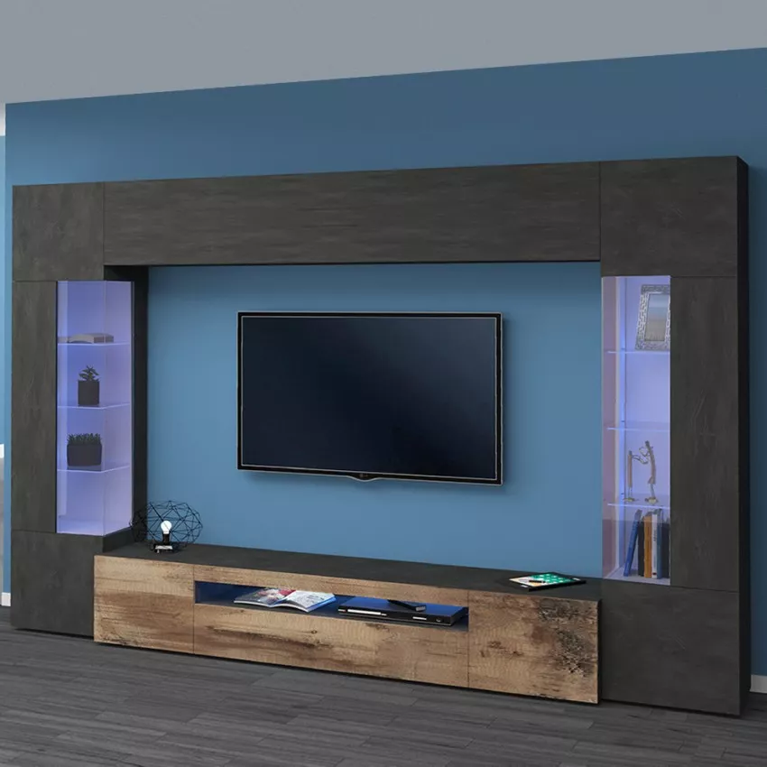 Parete Attrezzata Moderna NEW-EGYPT - Antracite, Made in Italy, 190 cm
