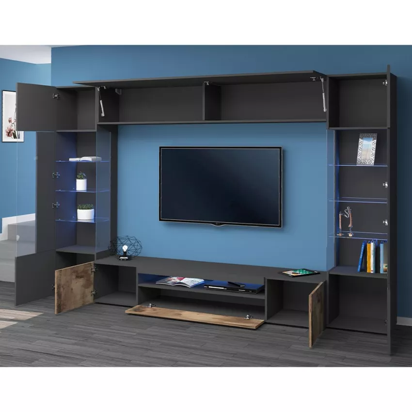 Parete Attrezzata Moderna NEW-EGYPT - Antracite, Made in Italy, 190 cm - Image 3