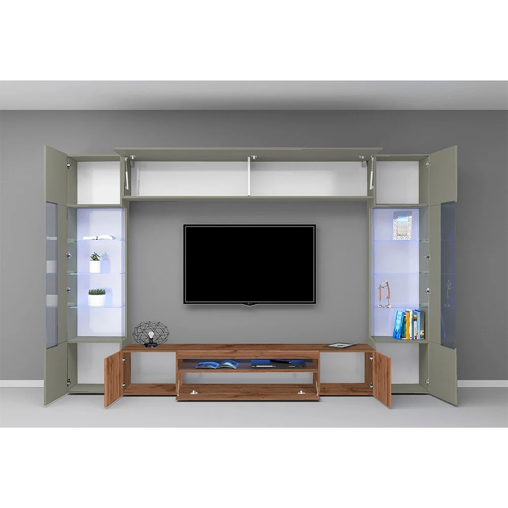Parete Attrezzata Egypt – Tortora/Rovere Wotan, 290x40x190 cm, Made in Italy - Image 2
