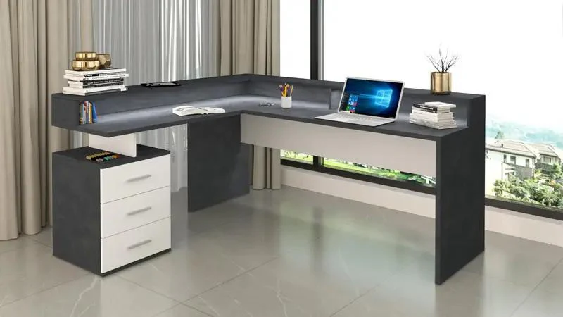 Scrivania New Selina ad angolo con sopralzo moderna e funzionale