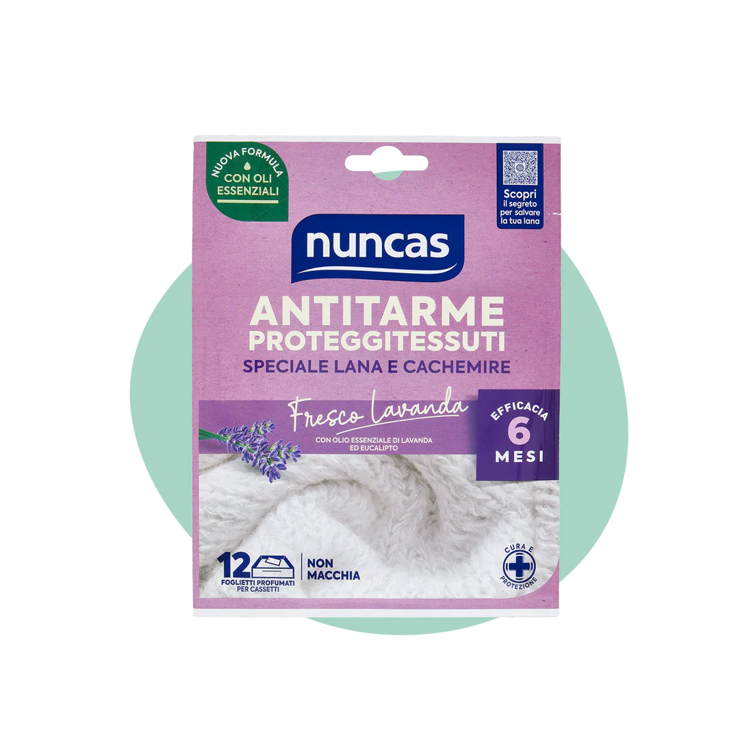 Nuncas antitarme proteggitessuti foglietti fresco lavanda - 12 pezzi