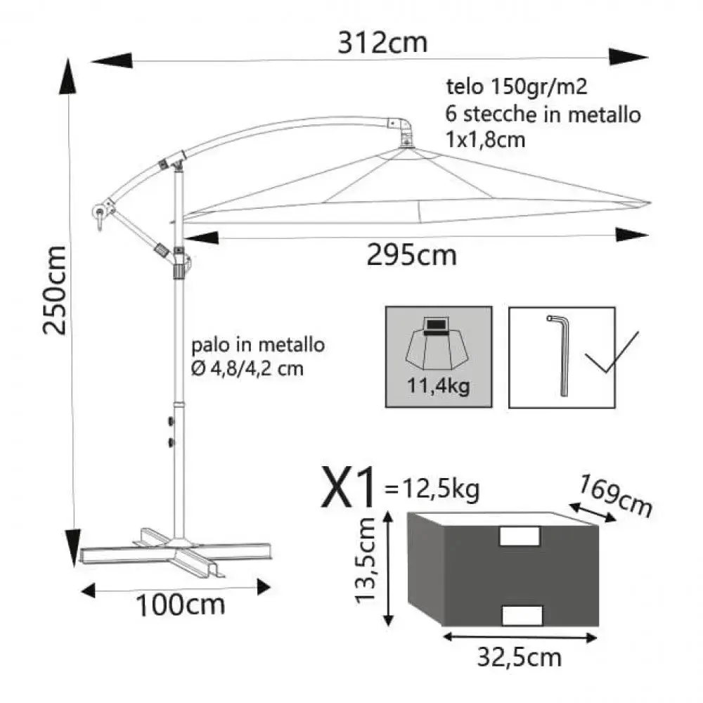 Ombrellone Eris Pieghevole Bianco Ø 3 m - Image 3