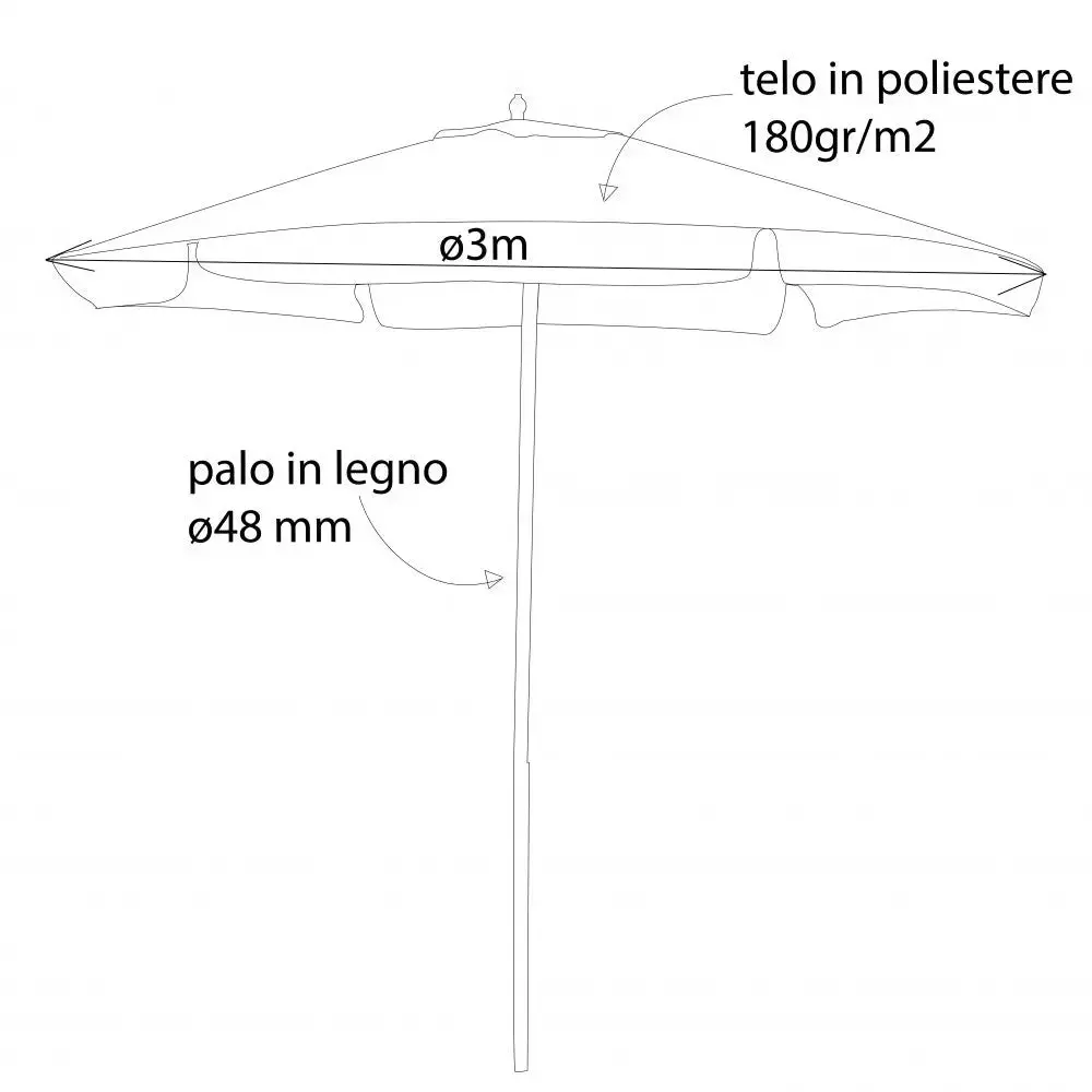 Ombrellone Fantasy Ø 3 - Telo Ecrù con palo in legno Ø48 mm - Image 3