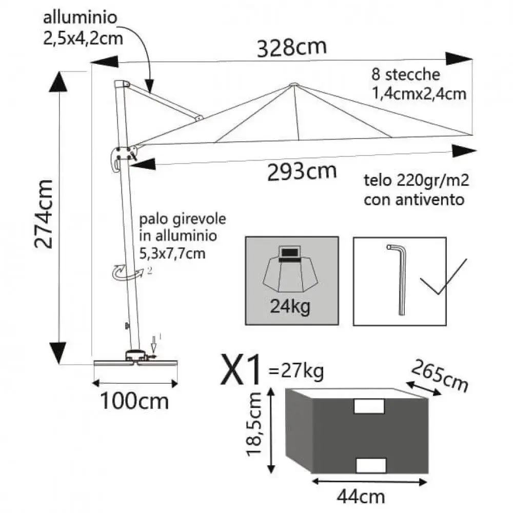 Ombrellone Saturno Bianco P/L 3 x 4 - Dimensioni: m 3 x 4 - Image 4