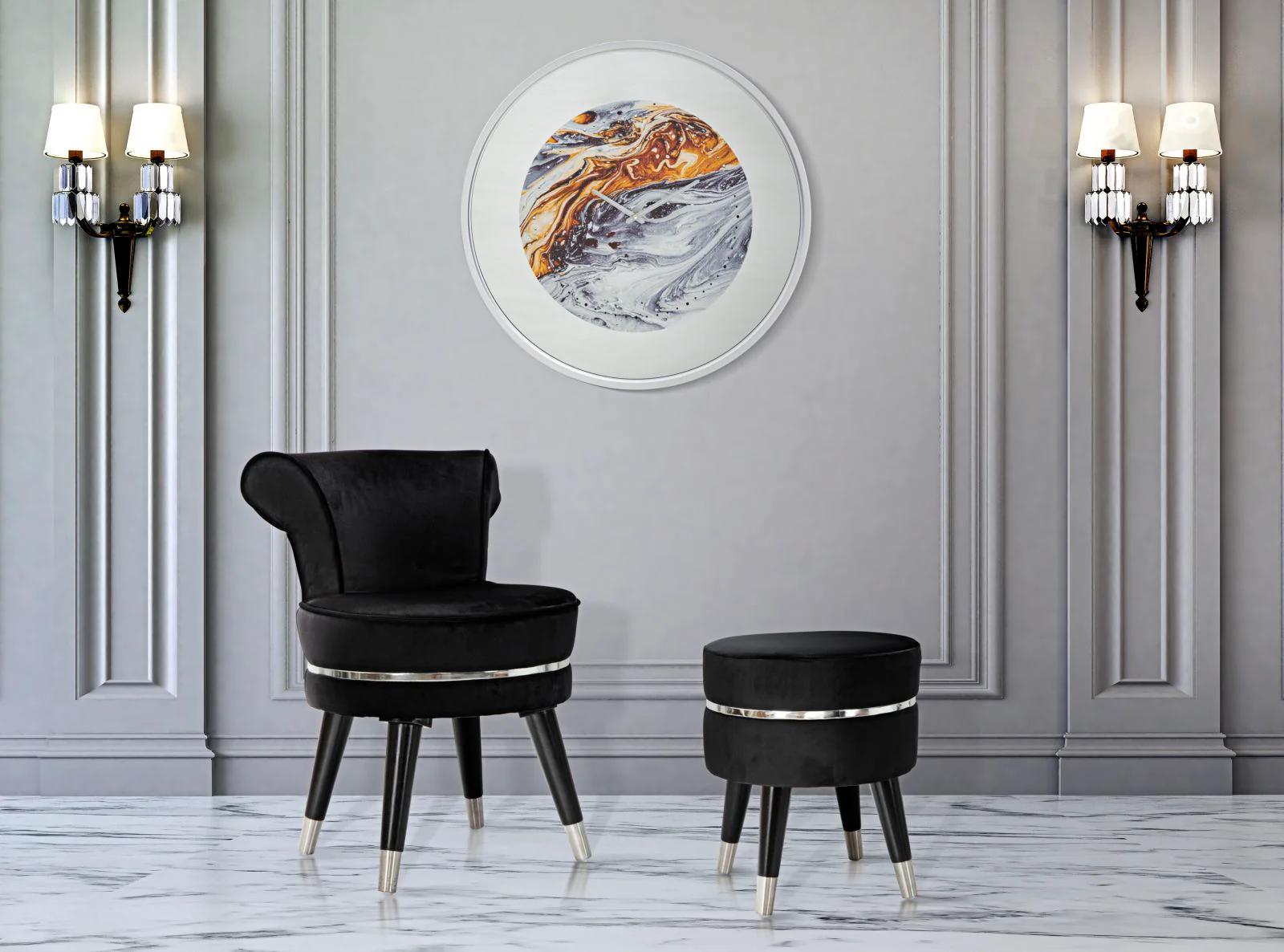 Orologio da muro elegante grigio specchio Ø 60 cm - Image 2