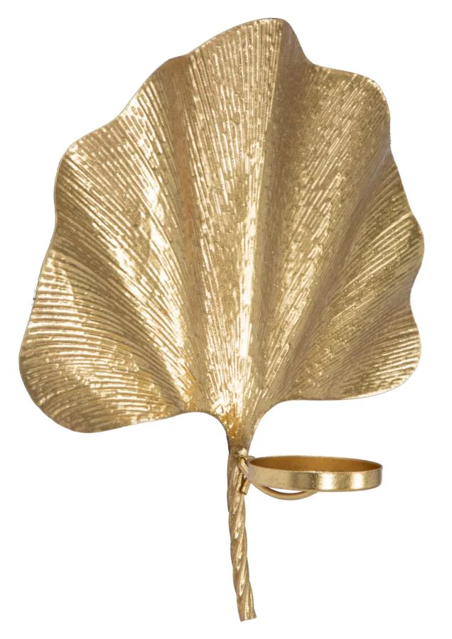 Portacandele da Muro Glam Leaf in Metallo Dorato 41x11,5x40 cm - Image 2