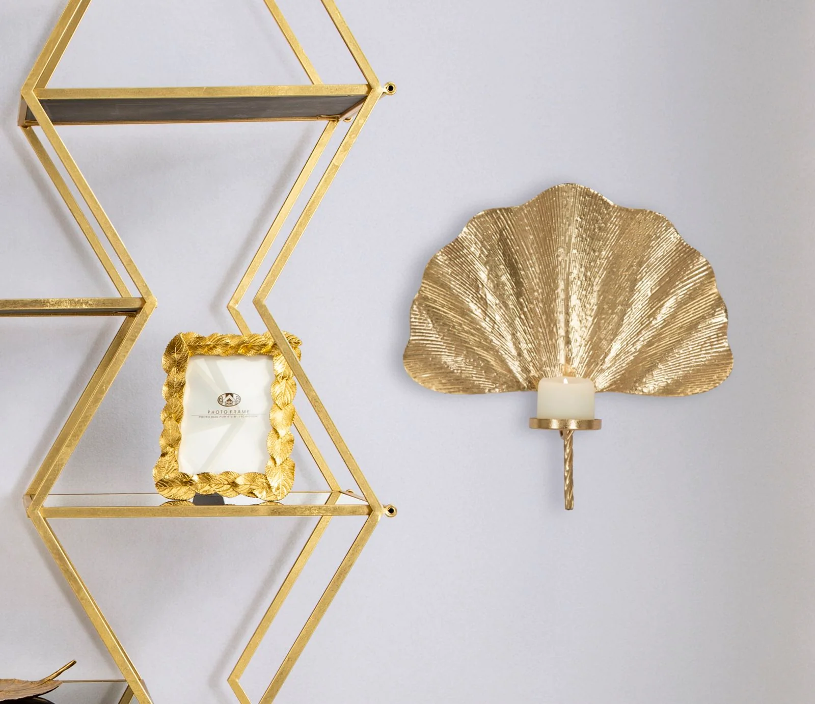 Portacandele da Muro Glam Leaf in Metallo Dorato 41x11,5x40 cm - Image 7