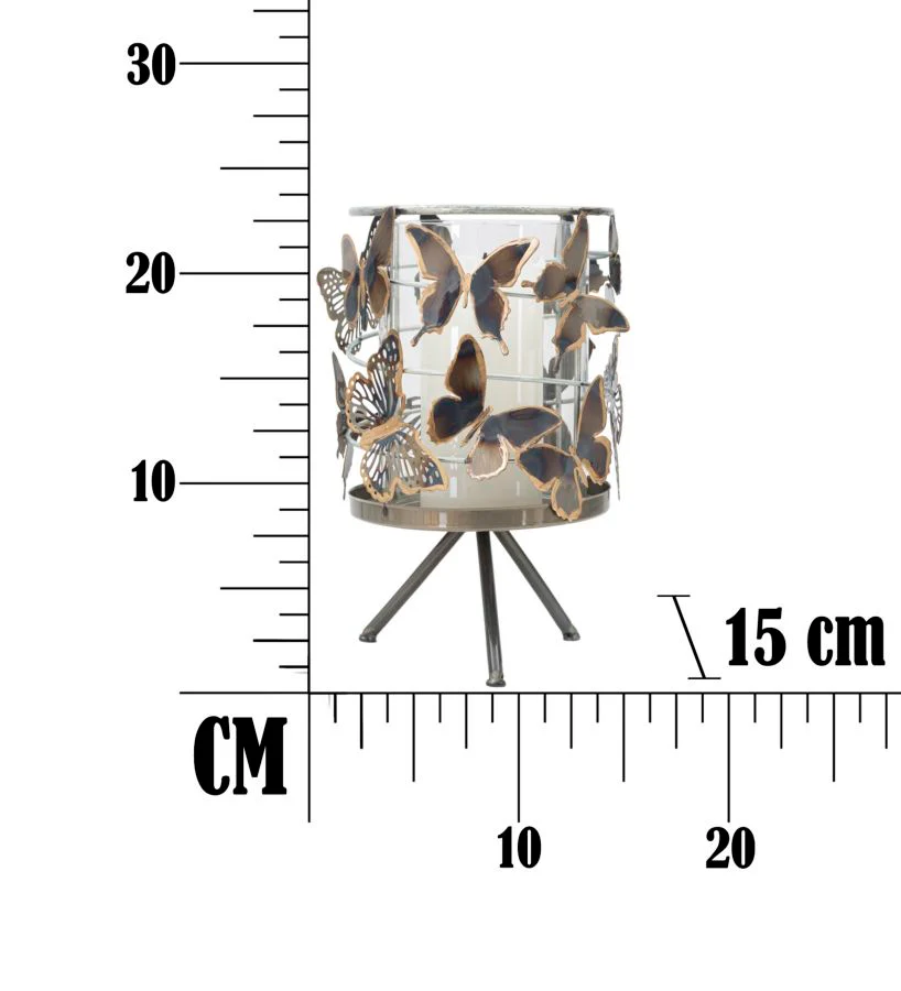 Portacandele Decorativo Farfalle in Metallo e Vetro 15x23,3 cm - Image 7
