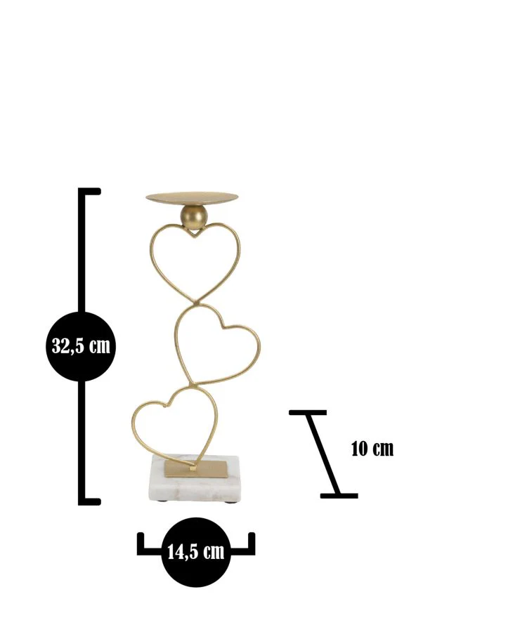 Portacandele a Cuore in Metallo Dorato con Base in Marmo - 14,5x10x32,5 cm - Image 6