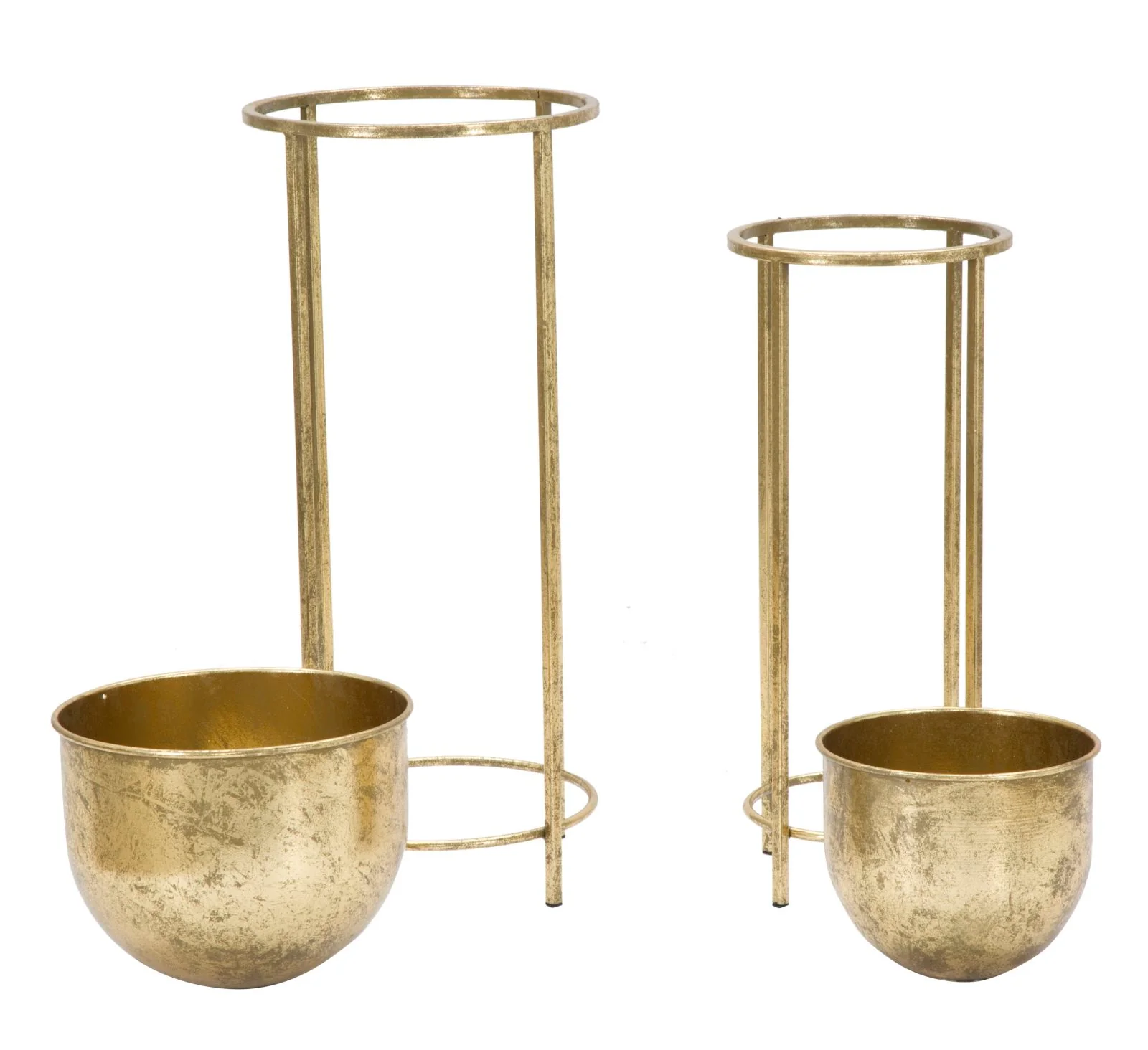Coppia di Fioriere Glam in Metallo Dorato cm Ø 27x62 e 21,5x52 - Image 5