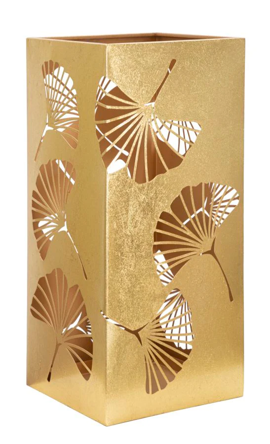 Portaombrelli intagliato in metallo dorato con design a foglia - cm 24x24x55 - Image 2