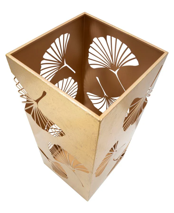 Portaombrelli intagliato in metallo dorato con design a foglia - cm 24x24x55 - Image 4