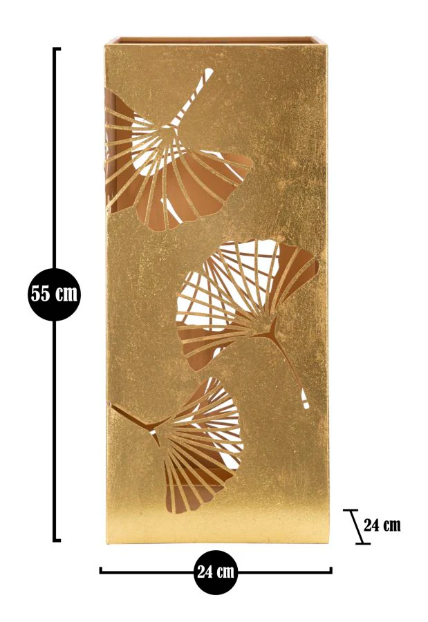 Portaombrelli intagliato in metallo dorato con design a foglia - cm 24x24x55 - Image 8
