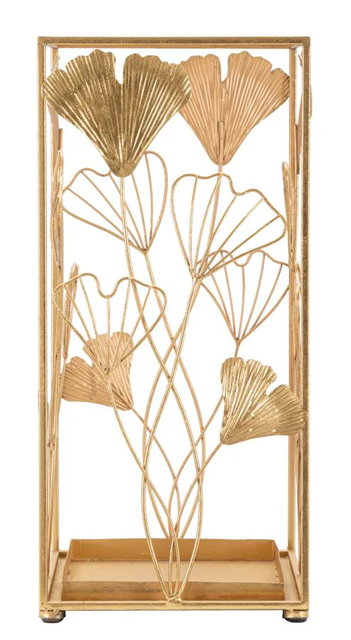 Portaombrelli Elegante in Metallo Dorato con Decorazioni Floreali 22,5x22,5x48,5 cm - Image 3