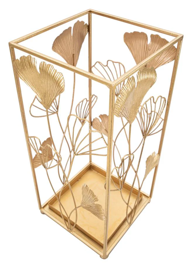 Portaombrelli Elegante in Metallo Dorato con Decorazioni Floreali 22,5x22,5x48,5 cm - Image 4