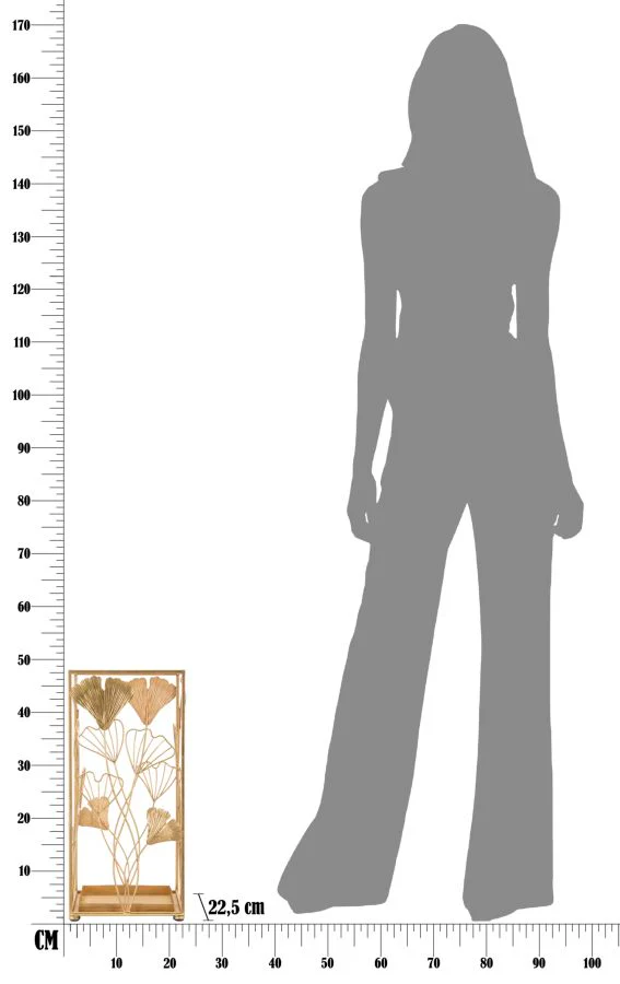 Portaombrelli Elegante in Metallo Dorato con Decorazioni Floreali 22,5x22,5x48,5 cm - Image 6