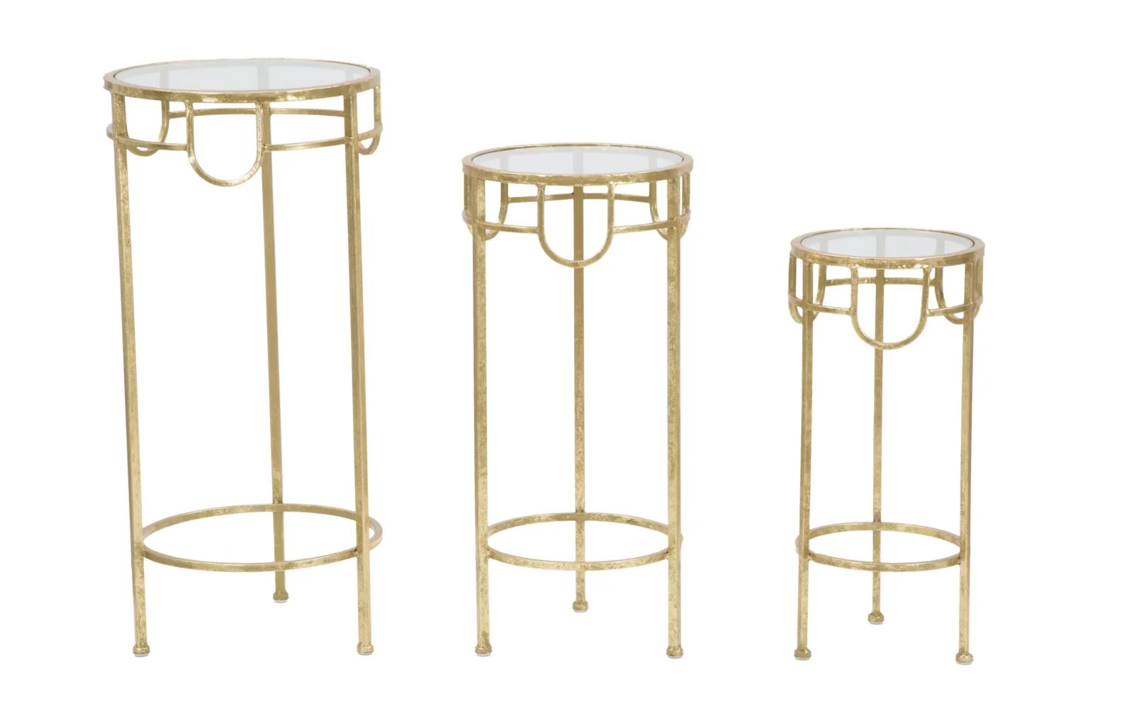 Set di Tavolinetti Porta Telefono in Metallo Dorato - 3 Pezzi Ø 33x70, Ø 28x60, Ø 23x50 cm - Image 2