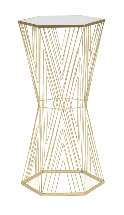Tavolo Portatelefono Esagonale in Metallo Dorato 40x35x80 cm
