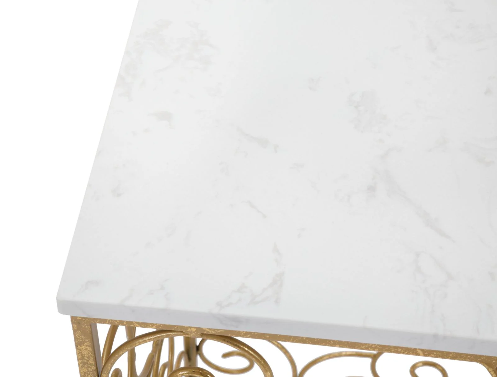 Coppia di Tavolini Eleganti in Metallo Dorato con Piano in Marmo Bianco - Image 5