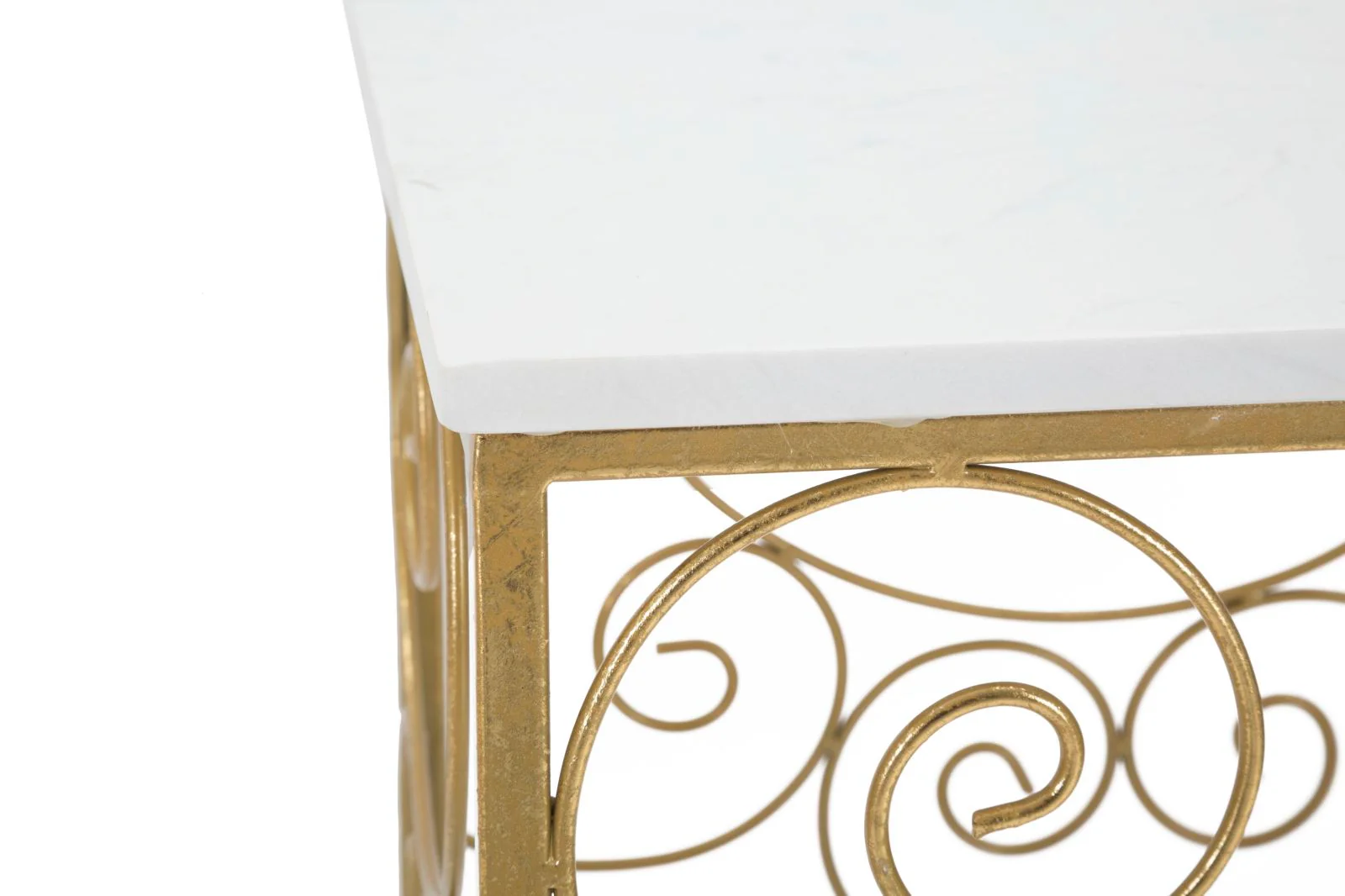 Coppia di Tavolini Eleganti in Metallo Dorato con Piano in Marmo Bianco - Image 6