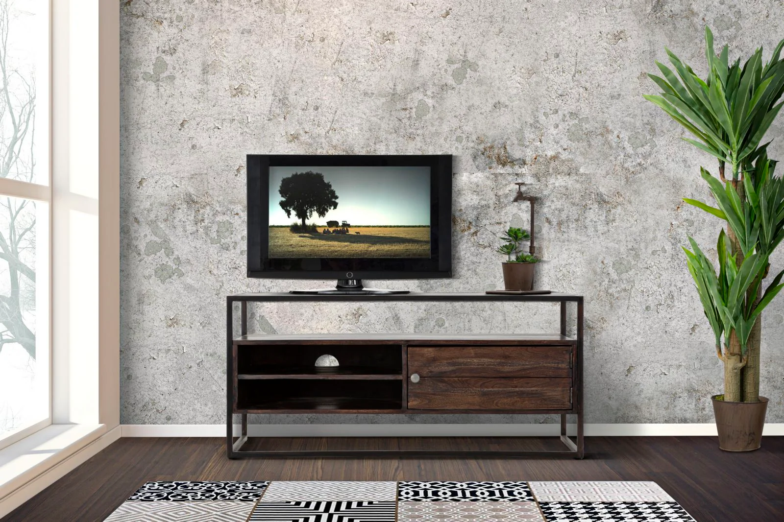 Mobile Porta TV in Legno Massello di Acacia Nilotica - Design Moderno e Spazio di Archiviazione Elegante 120x40x55 cm - Image 7