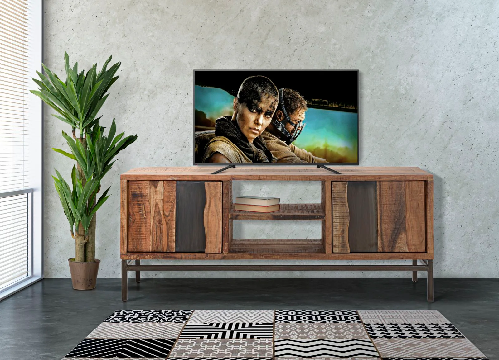 Mobile TV Ondulato in Legno di Acacia Nilotica - 145x40x60 cm - Image 3