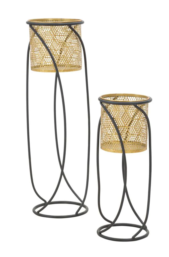 Coppia di Vasi Curvy in Metallo Elegante Ø 23x76 e 20x51 cm - Image 2
