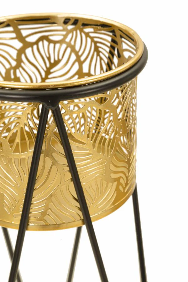 Coppia di Portavasi Drak Eleganza in Metallo Dorato cm 21x20x46 e 18x18x32 - Image 3