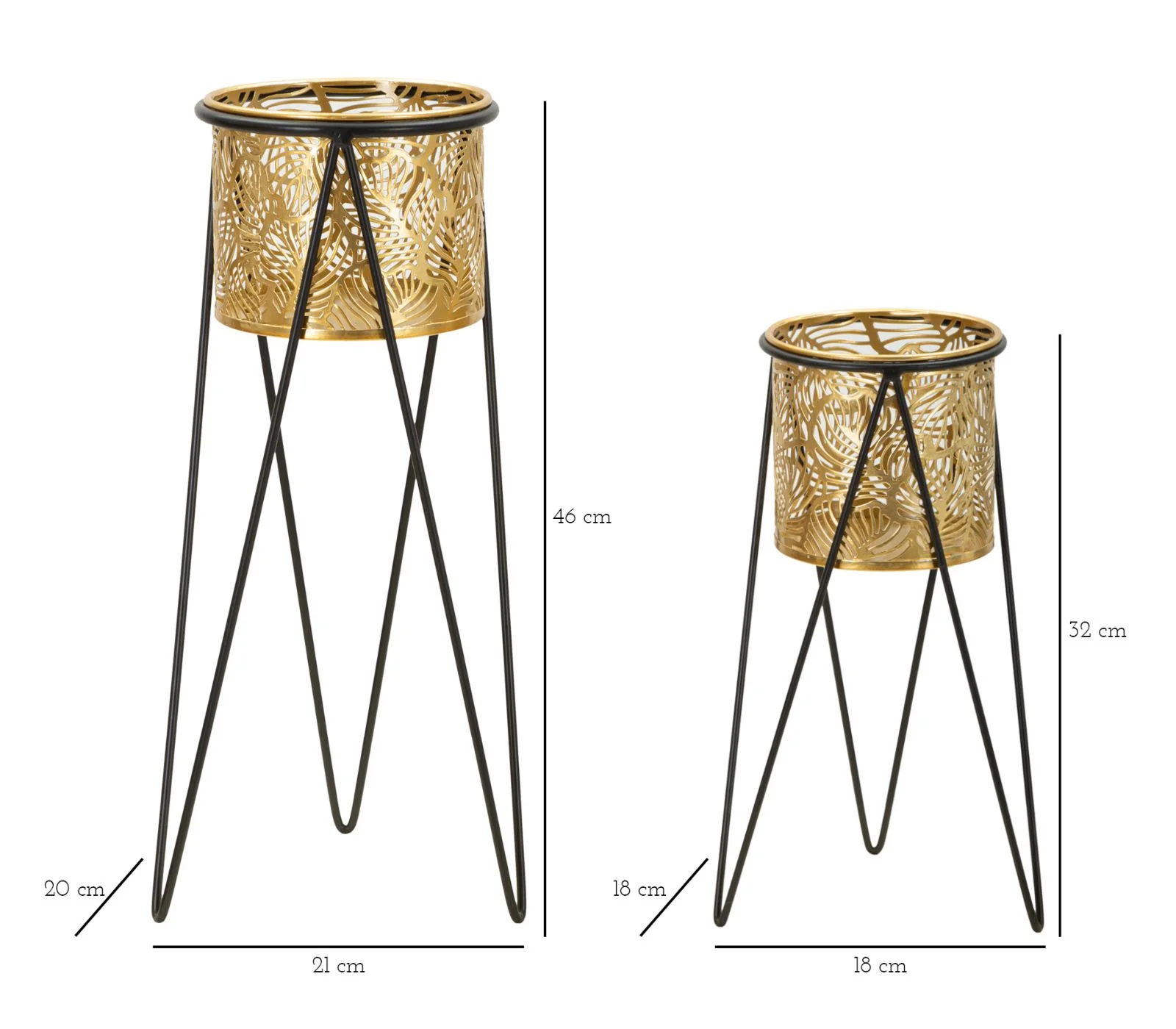 Coppia di Portavasi Drak Eleganza in Metallo Dorato cm 21x20x46 e 18x18x32 - Image 6