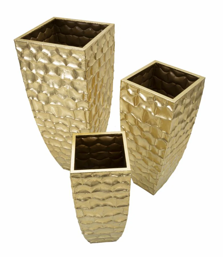 Set di Vasi Quadrati Glody Tris - Eleganza in Metallo Dorato - Image 2