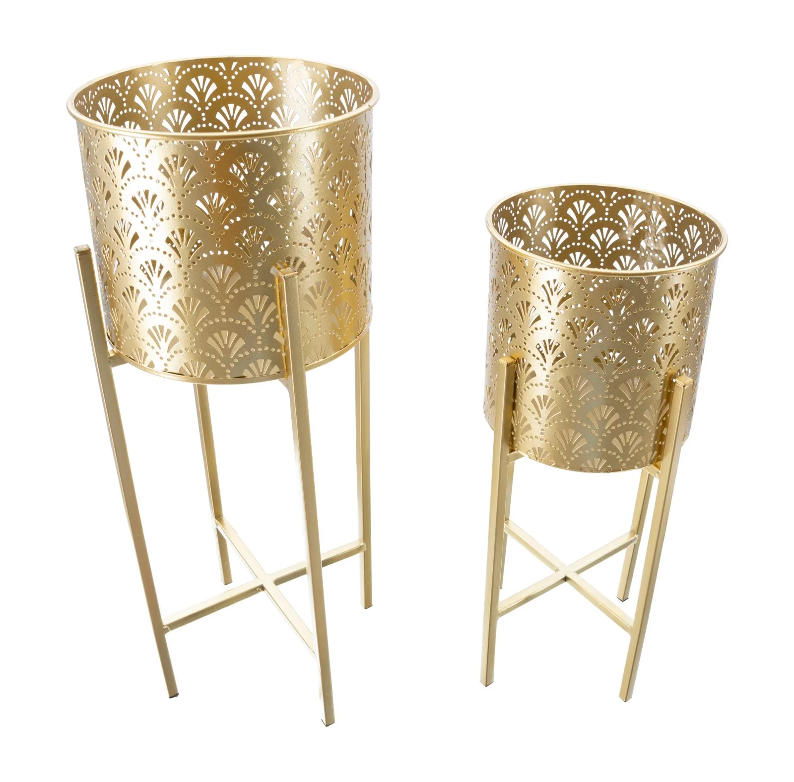 Coppia di Portavasi Golvy Stand in Metallo Dorato - Dimensioni Ø 21x52 cm e 19x42 cm - Image 2