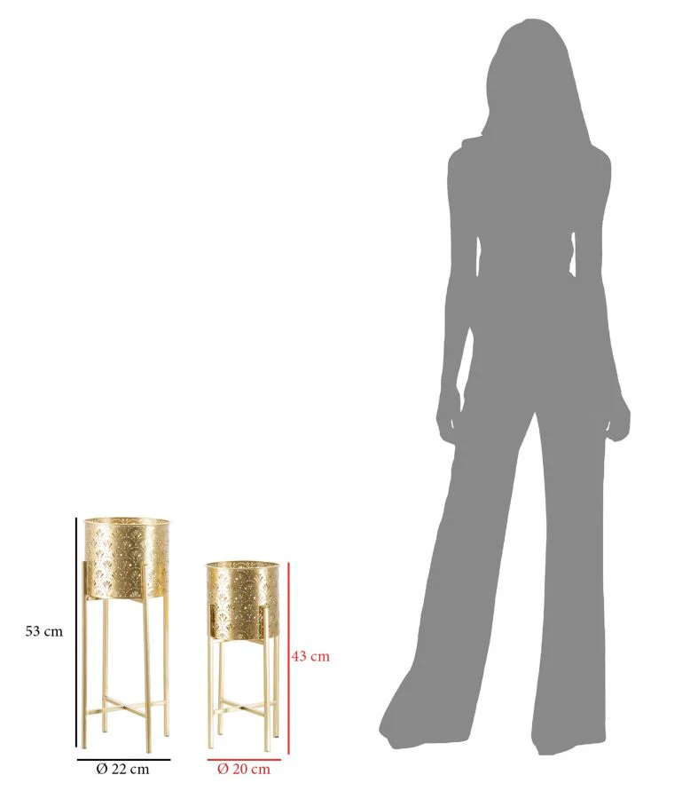 Coppia di Portavasi Golvy Stand in Metallo Dorato - Dimensioni Ø 21x52 cm e 19x42 cm - Image 6